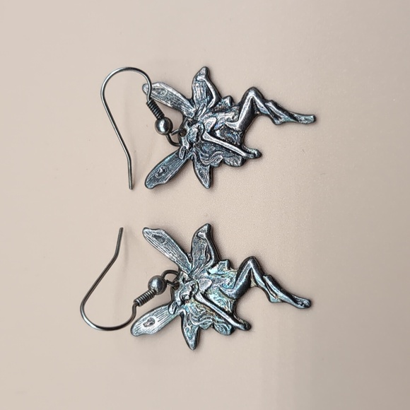 Silver Toned Flying Fairies Drop Dangle Hook Earrings - Picture 5 of 7